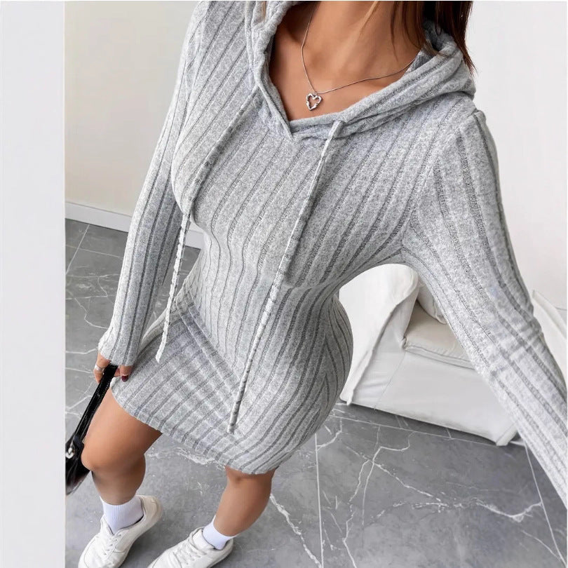 Damen Sweatkleid Kapuze Gestreift Norvielle