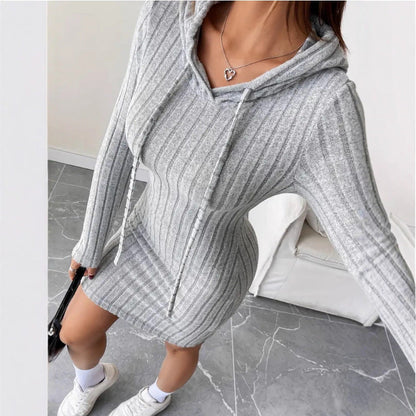 Damen Sweatkleid Kapuze Gestreift Norvielle
