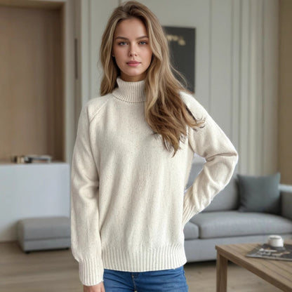 Damen Strickpullover Weiches Material Hochkragen Beige