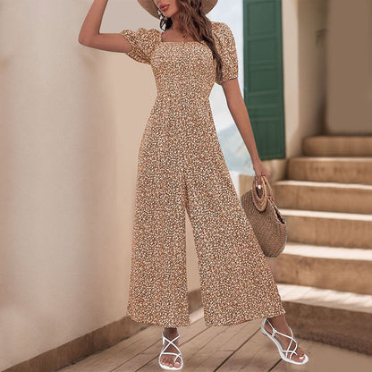 Damen Jumpsuit Elastischer Bund Puffärmel Norvielle
