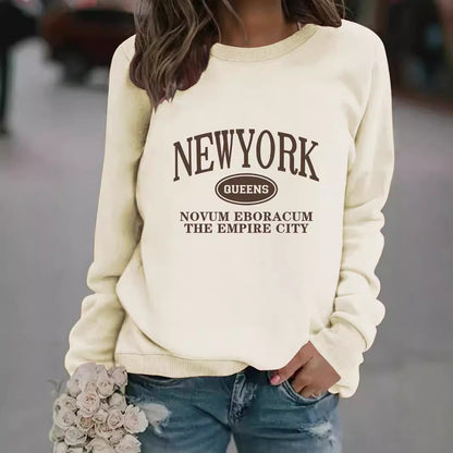 Damen Sweatshirt New Yorker Schriftzug Baumwolle Weiß - Norvielle