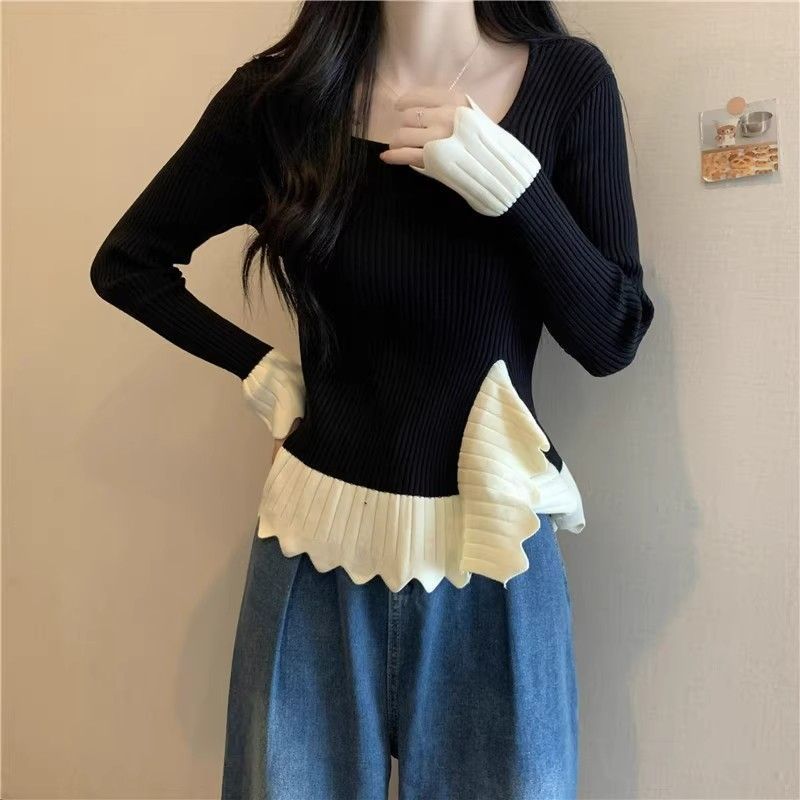 Damen Rippstrickpullover Asymmetrischer Saum Norvielle - Norvielle