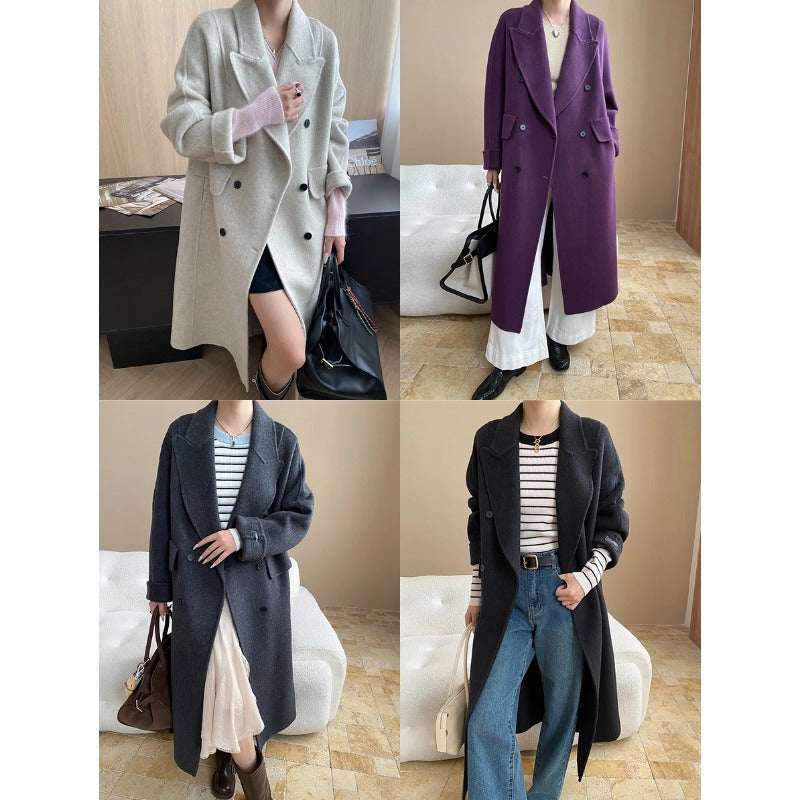 Damen Oversized-Mantel Doppelter Knopfleiste Taschen Norvielle