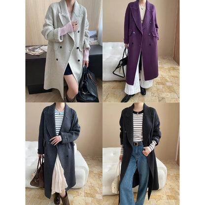 Damen Oversized-Mantel Doppelter Knopfleiste Taschen Norvielle