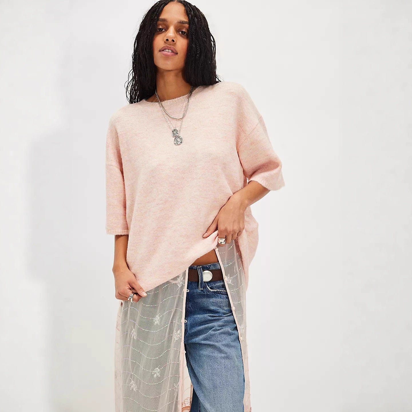 Damen Sweatshirt Halbtransparent Spitze Lässiger Schnitt Norvielle