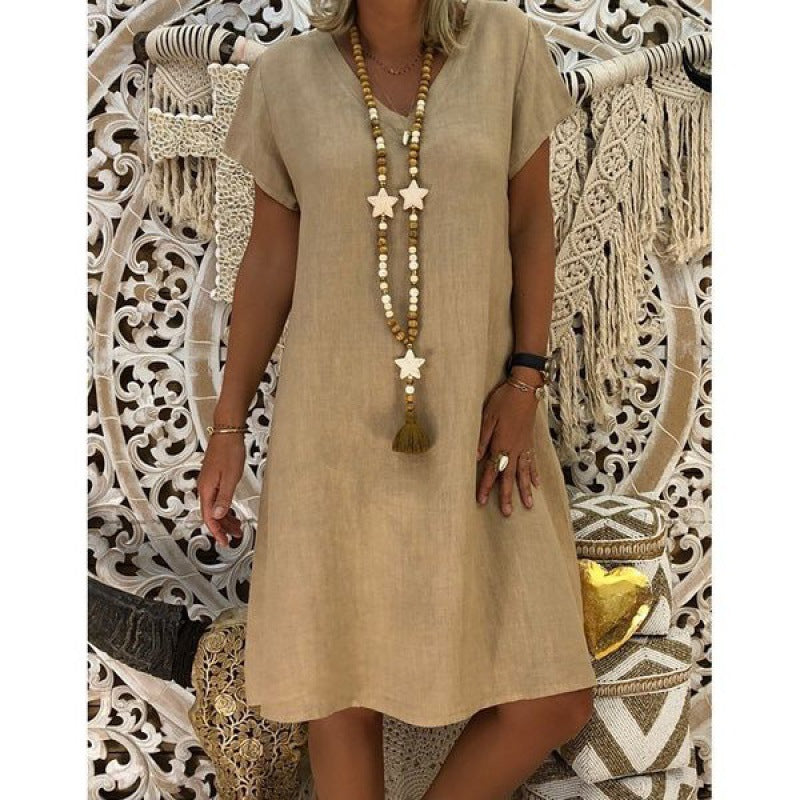 Damen Sommerkleid mit V-Ausschnitt Asymmetrischer Saum