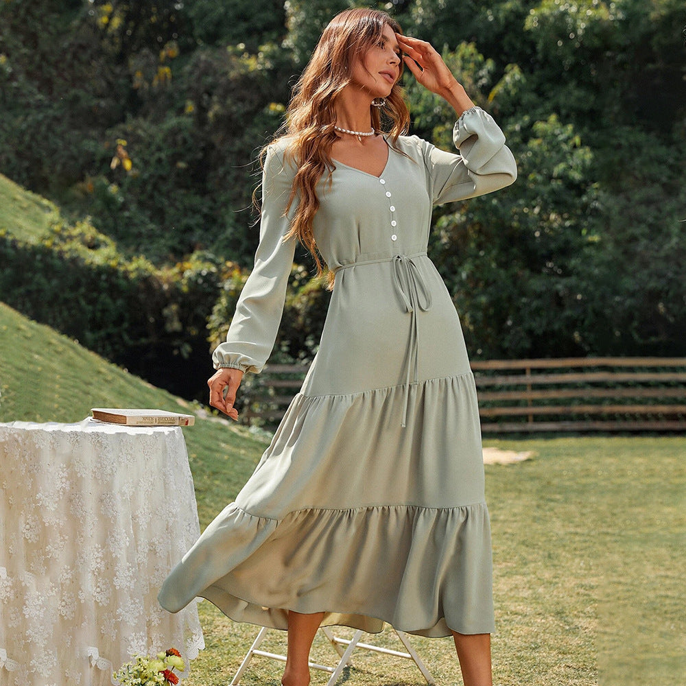 Damen Maxi-Kleid Puffärmel Tailliert Norvielle - Norvielle