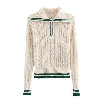 Damen Strickpullover Klassischer Stehkragen Zopfmuster - Norvielle