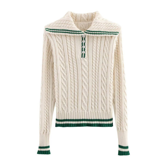 Damen Strickpullover Klassischer Stehkragen Zopfmuster - Norvielle