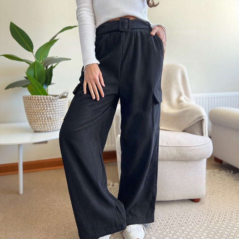 Damen Weite Cargo-Hose Elastischer Bund Praktische Seitentaschen - Norvielle