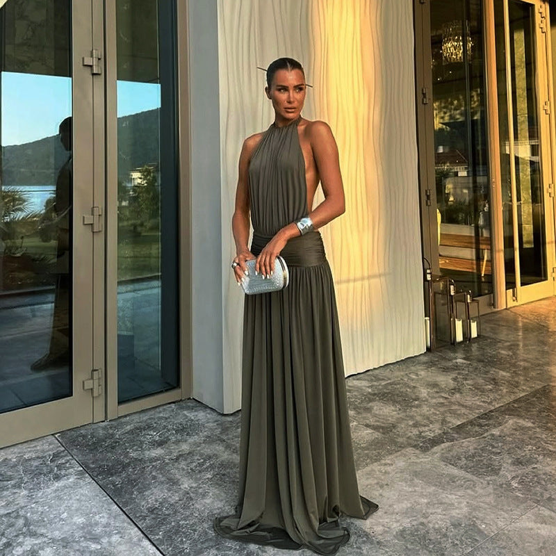 Damen Maxikleid Hochkragen Fließender Stoff Norvielle