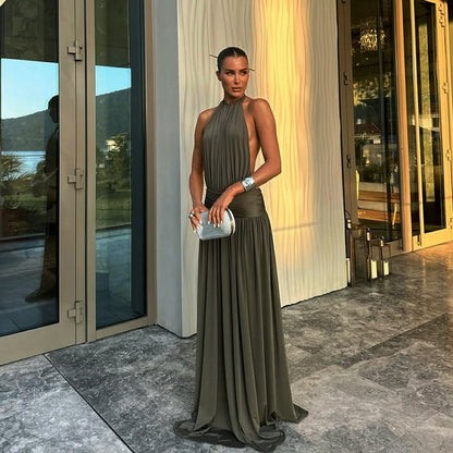 Damen Maxikleid Hochkragen Fließender Stoff Norvielle