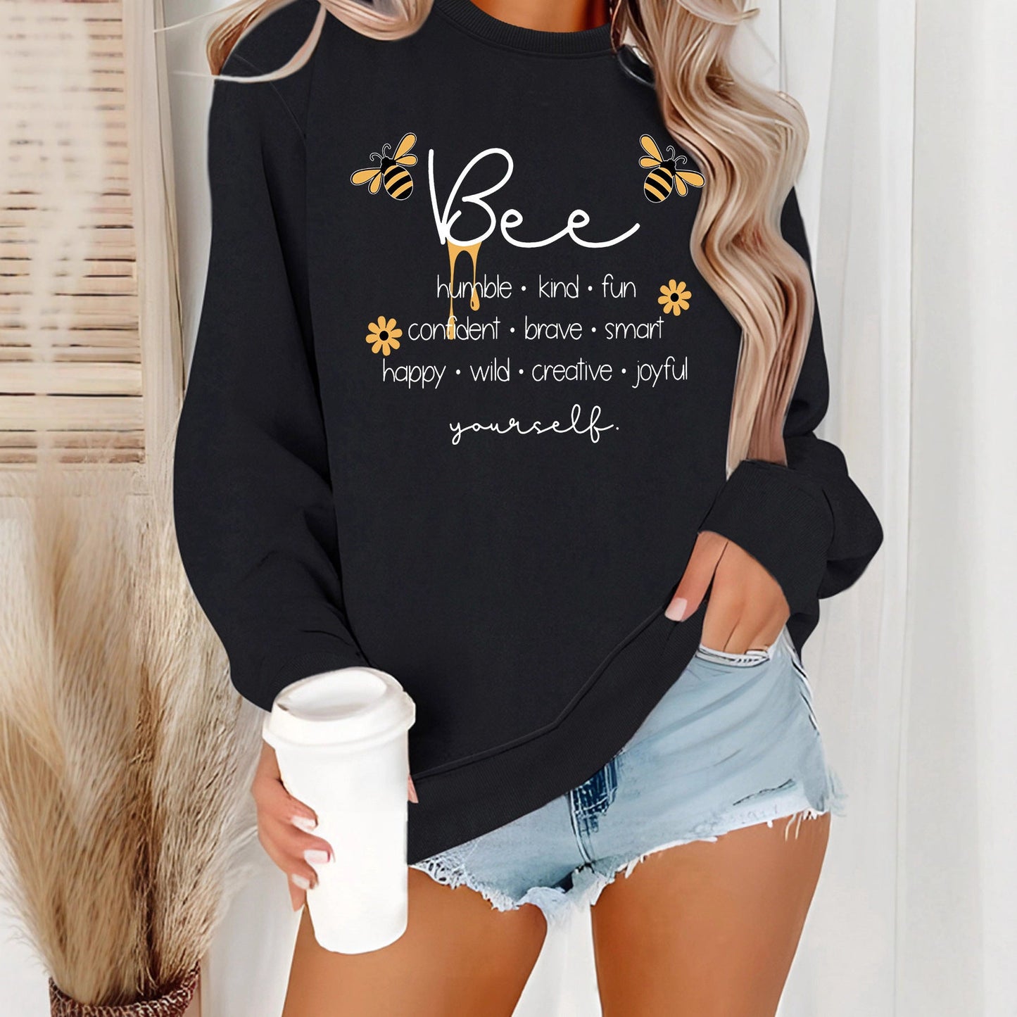 Damen Sweatshirt Bienenmotiv Positiv