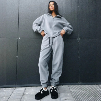 Damen Fleece-Sweatanzug Halbzipp Elastischer Bund