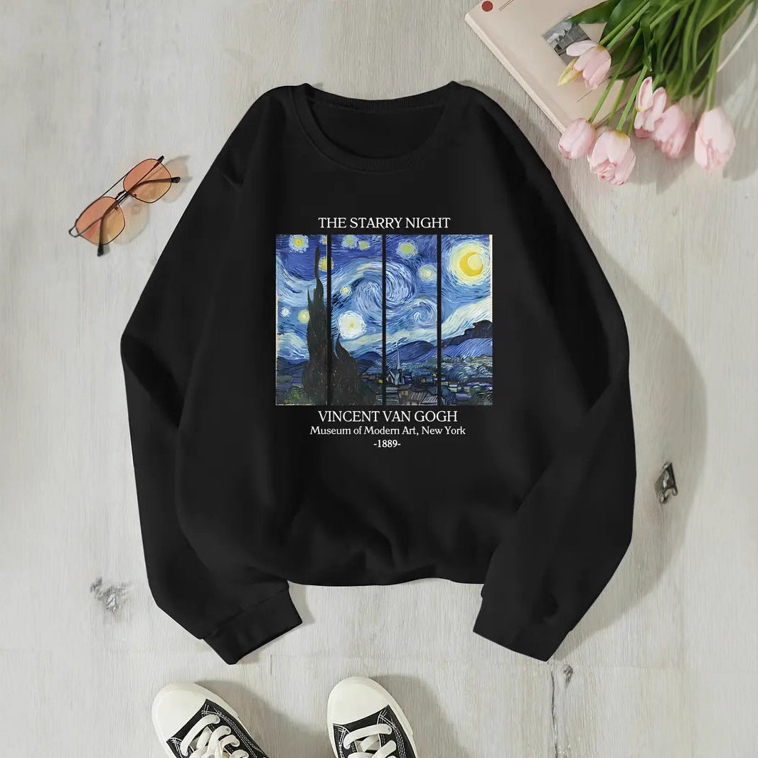 Damen Sweatshirt Van Gogh Kunstmotiv Baumwolle Norviele