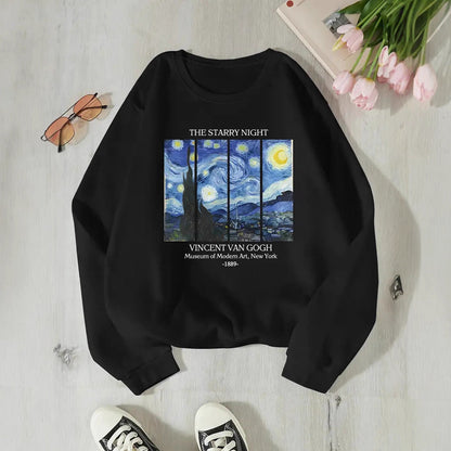 Damen Sweatshirt Van Gogh Kunstmotiv Baumwolle Norviele