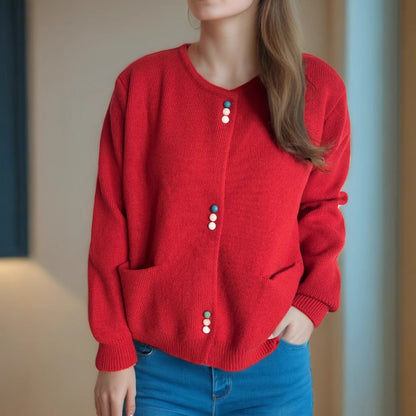 Damen Strickjacke Bunt Knöpfe Taschen Norvielle