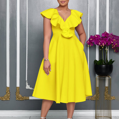 Damen A-Linien Kleid mit Rüschen Floralmuster