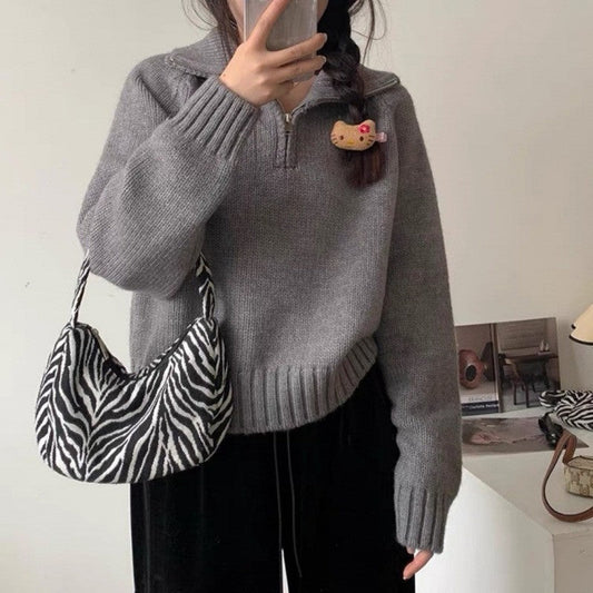 Damen Strickpullover Hochgeschlossener Reißverschluss Norvielle - Norvielle