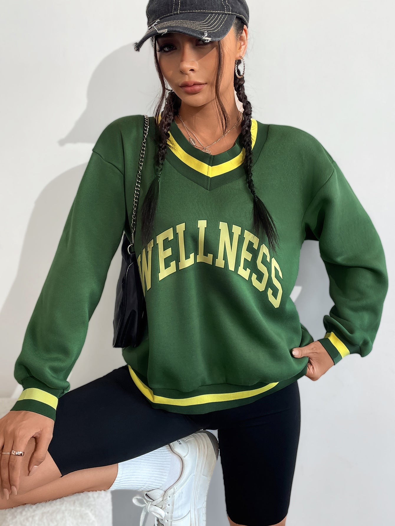 Damen Sweatshirt V-Ausschnitt Kreativdruck Grau