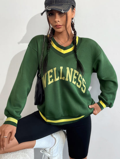 Damen Sweatshirt V-Ausschnitt Kreativdruck Grau