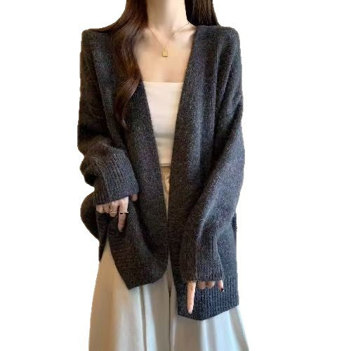 Damen Strickjacke V-Ausschnitt Locker Passform