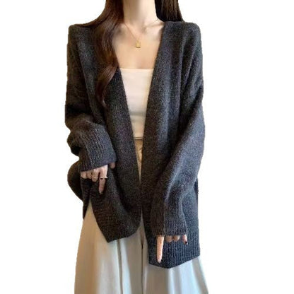 Damen Strickjacke V-Ausschnitt Locker Passform