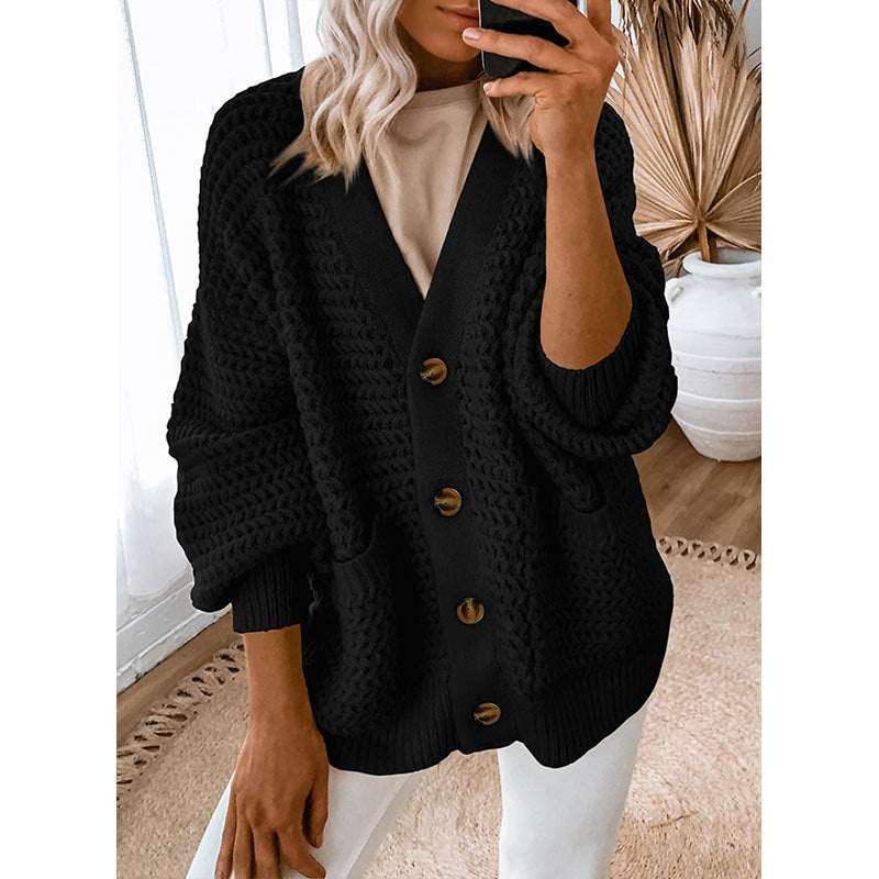 Damen Strickjacke Dickstrick Knopfverschluss Beige