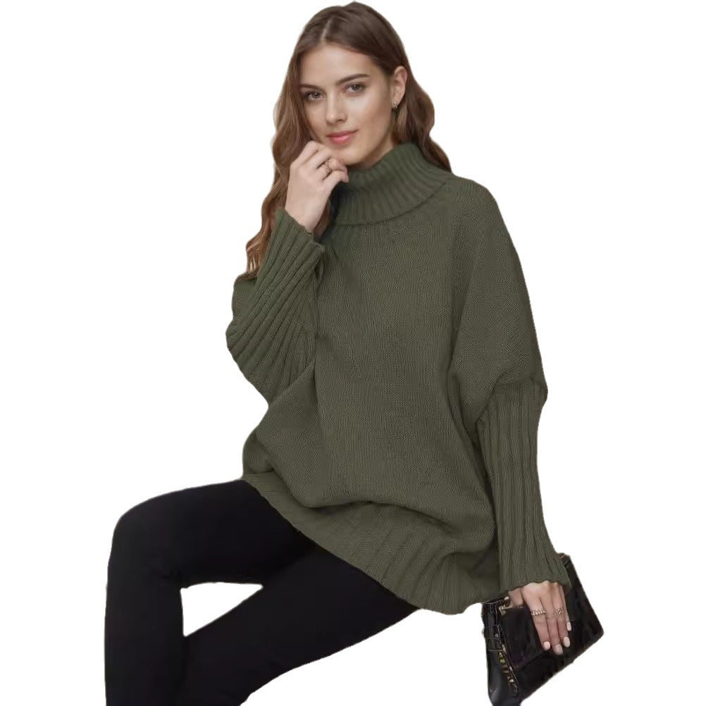 Damen Strickpullover Oversized Norvielle Hochkragen Voluminöse Ärmel