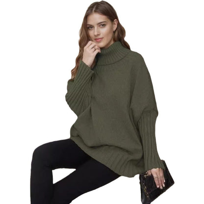 Damen Strickpullover Oversized Norvielle Hochkragen Voluminöse Ärmel