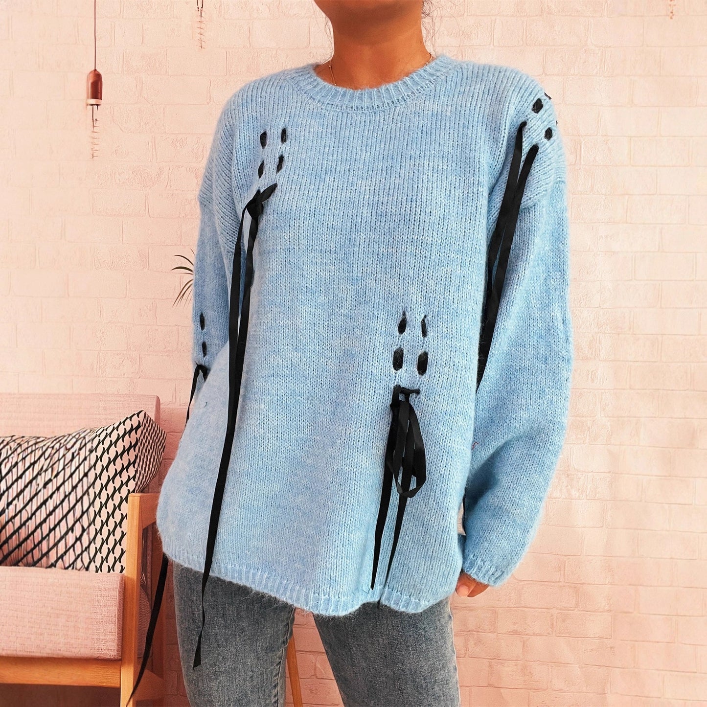 Damen Pullover Schnür-Design Norvielle