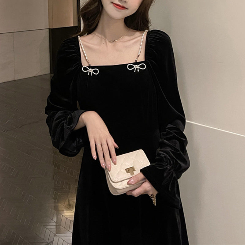 Damen Maxikleid Samt Rüschendetails Elegantes