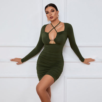 Damen Wickelkleid Figurbetont Raffungselemente V-Ausschnitt