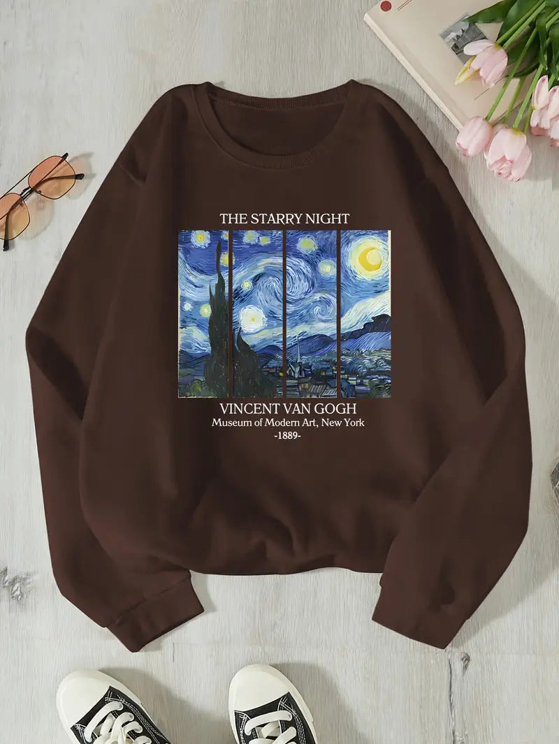 Damen Sweatshirt Van Gogh Kunstmotiv Baumwolle Norviele