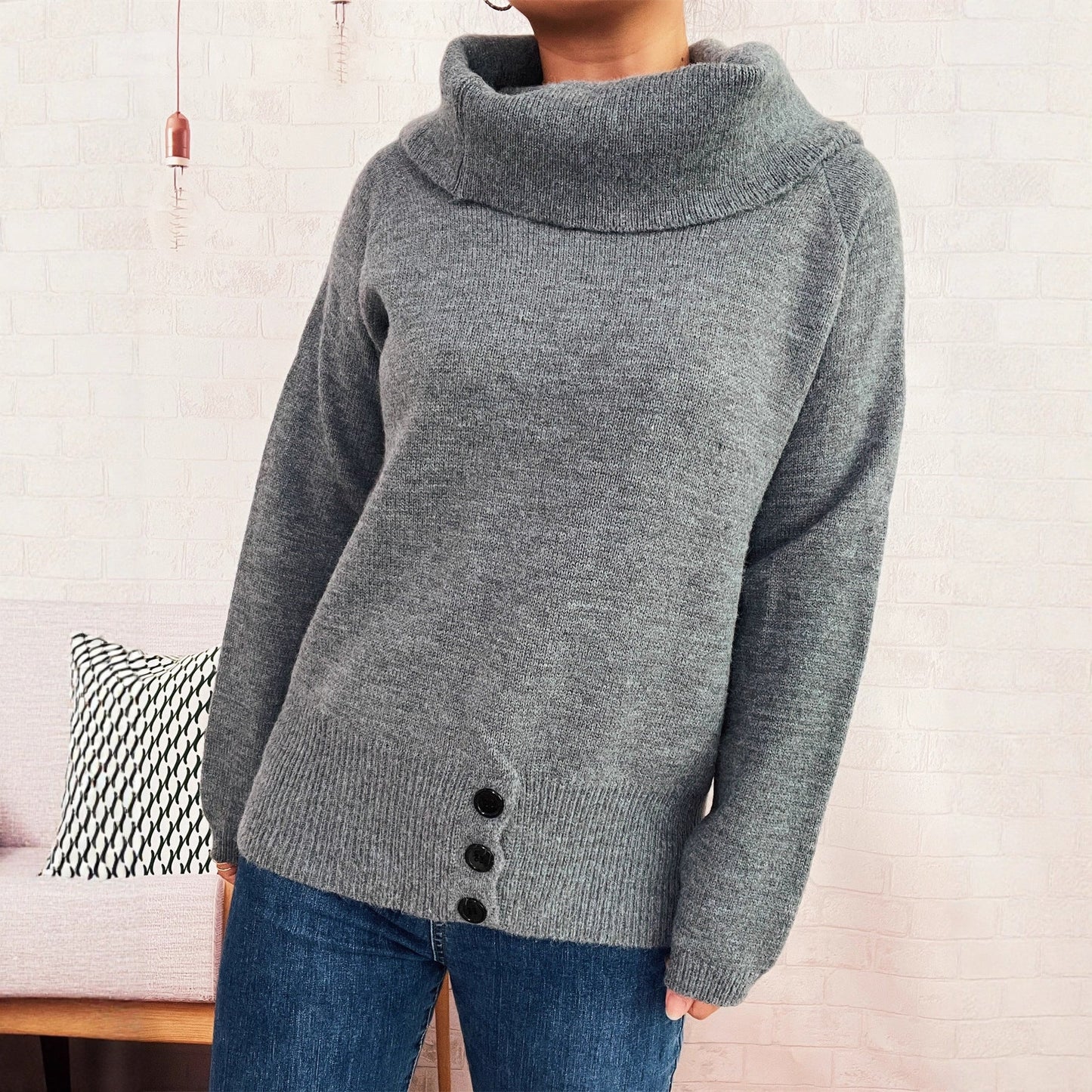 Damen Strickpullover Hochschließend Norvielle