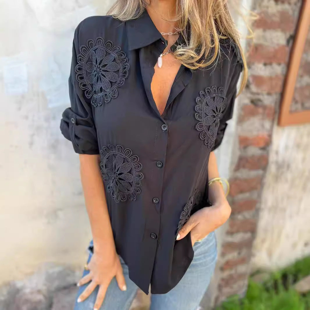Damen Bluse Spitzenapplikation Elegante Norvielle