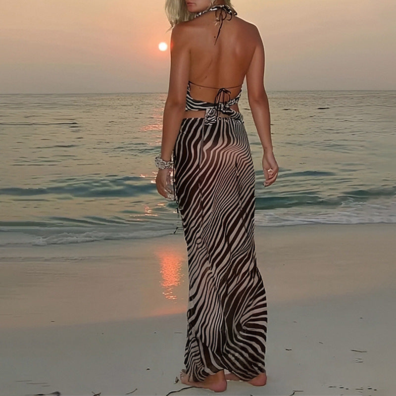 Damen Strandkleid Tiermuster Leicht Verstellbare Träger Fließend