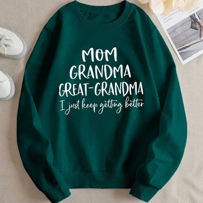 Damen Sweatshirt Kreativer Familienaufdruck Bequem Grün Norvielle