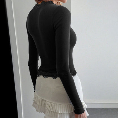 Damen Langarmshirt Spitzenborte Figurbetont Norvielle