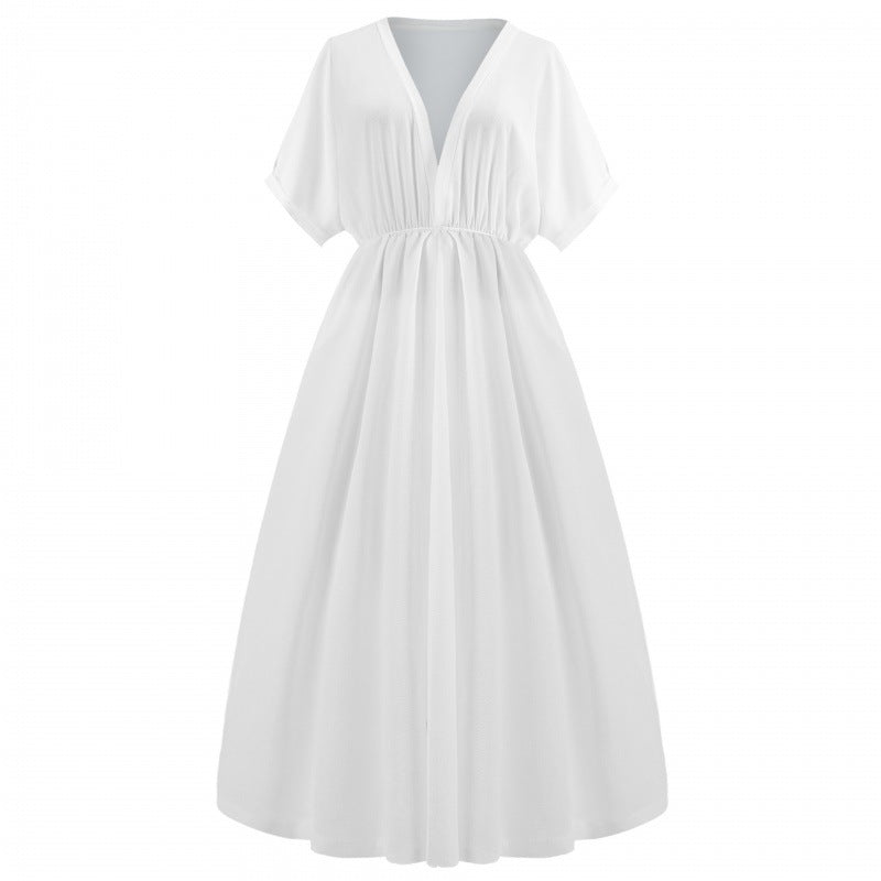 Damen Maxikleid V-Ausschnitt Raffierter Schlitz Norvielle