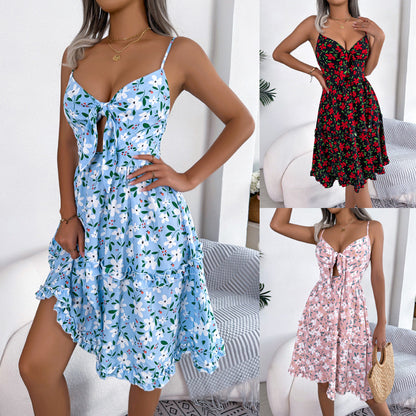 Damen Retro-Kleid Sommer florales Print Cut-Out-Detail Norvielle - Norvielle
