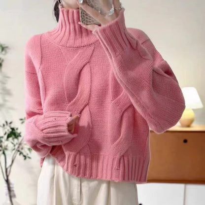 Damen Strickpullover Hochkragen Zopfmuster Norvielle - Norvielle