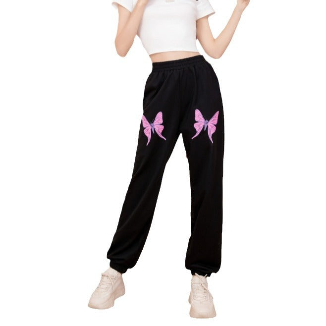 Damen Jogginghose Bunt Schmetterlingsmuster