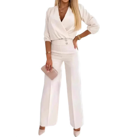 Damen Jumpsuit Wickeloberteil Hochtailliert Norvielle
