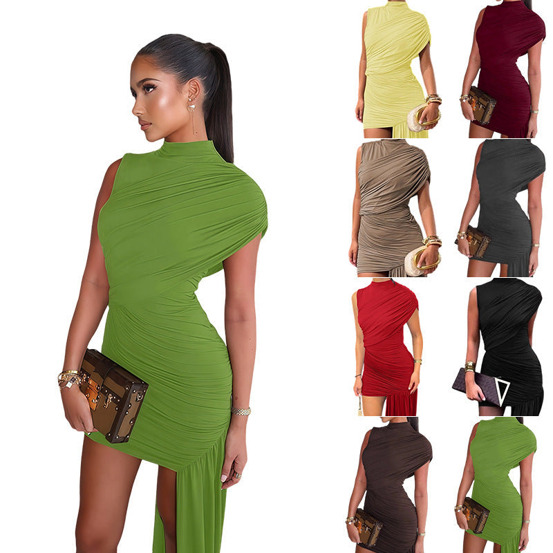 Damen Minikleid Asymmetrischer Schnitt Raffungen Norvielle - Norvielle