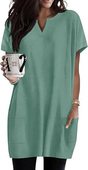Damen Tunika-Kleid V-Ausschnitt Taschen Norvielle