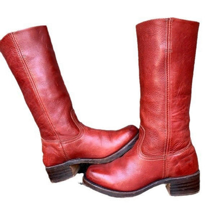 Damen Lederstiefel Westernstil Blockabsatz