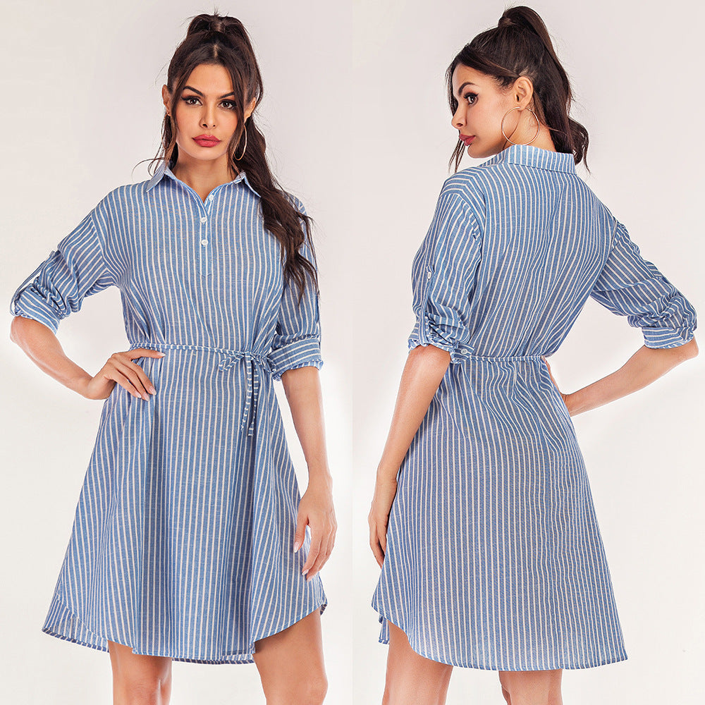 Damen Hemdblusenkleid mit Bindegürtel Norvielle