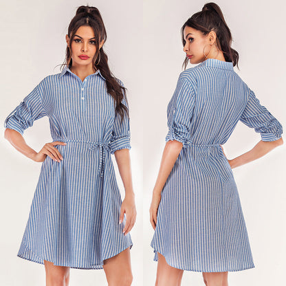 Damen Hemdblusenkleid mit Bindegürtel Norvielle