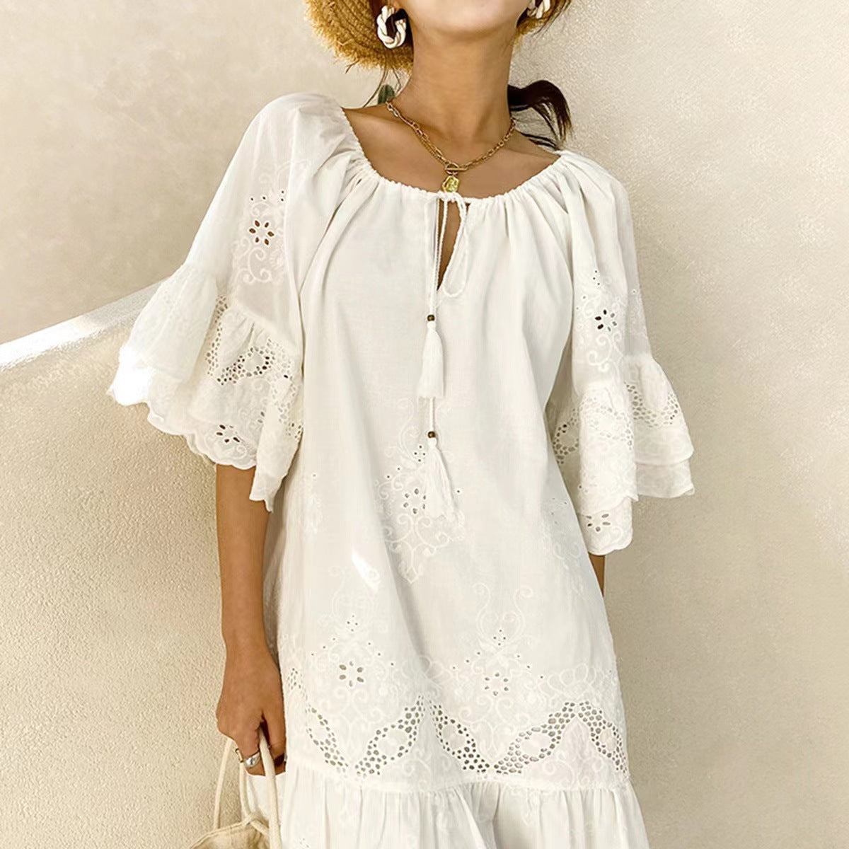 Damen Sommerkleid Spitzenverzierungen Norvielle